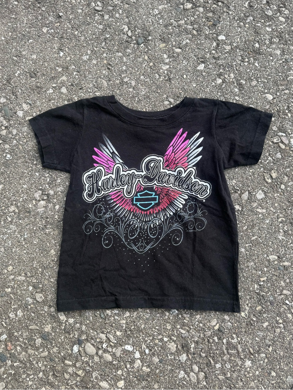 Harley-Davidson Girls' Black Tee with Pink Wing Graphic Size 2